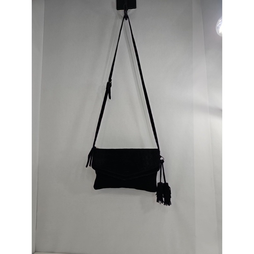 EUC Crosstree Lane Cow Suede Tassle Chic Black Foldable Crossbody‎ Purse
